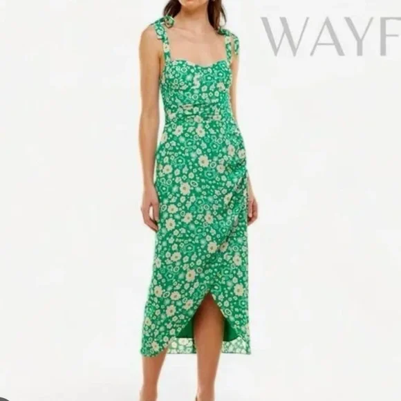 Wayf | Dresses | Wayf Malibu Faux Wrap Green Floral Midi Dress | Poshmark Wayf | Dresses | Wayf Malibu Faux Wrap Green Floral Midi Dress | Poshmark